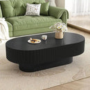 43.3" Oval Fluted Coffee Table Modern Elegant Drum End Table, Minimalist Center Table 7.8" Thick Tabletop with Sturdy Base for Living Room, Bedroom, Apartment,Easy Assembly, Black by CozyNest Decor