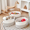 Storage Baskets for Organizing | 15"x10.2"x9.1" - 1 Pack Nursery Bin with Handles - Woven Cotton Rope Baskets for Dog Toys, Books, Shelf, Bathroom,Closet -Stylish Storage | White & Beige by TinyTreasures Baby Boutique