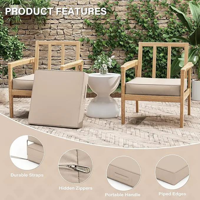 Patio Chair Cushions 22 X 22 X 4 Inch Waterproof Outdoor Seat Cushions for Patio Furniture, Outdoor Sofa Couch Pads with Ties & Handle, Set of 2, Sand, photo 4 of 7