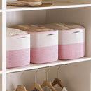 UBBCARE 4 Pack Baskets for Organizing, Woven Storage Baskets for Toys and Towel, Rectangle Cotton Rope Basket with Handles, 15''L x10''W x9''H, Pink by TinyTreasures Baby Boutique