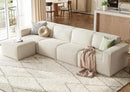 LINSY HOME Modular Sectional Sofa, 134" Boneless Couch L Shaped 4-Seat Sofa with Movable Ottoman, Corduroy Sectional Cloud Couches for Living Room, No Assembly Required, Beige by CozyNest Decor