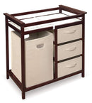 Badger Basket Modern Baby Changing Table with Laundry Hamper, 3 Storage Drawers and Pad, Diaper Change Station - Cherry/Ecru by TinyTreasures Baby Boutique