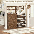 Shoe Cabinet with 3 Flip Drawers, Narrow Shoe Cabinet with 9 Hooks Coat Rack, Freestanding Shoes Storage Cabinets with Adjustable Shelves for Entryway, Hallway, Living Room, Rustic Brown by CozyNest Decor