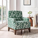 Floral Accent Armchair, Retro Wingback Upholstered Armchair with Wide Dipped Back Design and Wooden Legs, High Back Armchair, Leisure Single Sofa Chair for Living Room, Bedroom, Balcony, Green by CozyNest Decor