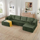 HYJT-H&K Modular Sectional Sofa Cloud Secttional Couch, 132" Comfy U Shaped Couches for Living Room, Deep Seat Memory Foam Fluffy Plush Corduroy Boneless Couch Sectionals with Chaise, Green by CozyNest Decor