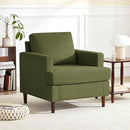 Mid-Century Accent Chair,Modern Linen Fabric Armchair for Living Room,Comfy Upholstered Reading Accent Chairs for Bedroom,Single Sofa Chair with Wood Legs (Green, 1 Pack) by CozyNest Decor