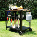 Stainless Steel Outdoor Grill Cart with Wheels, Heavy-Duty 3-Tier BBQ Prep Table for Pizza Oven, Griddle, Patio – Rustproof Commercial Kitchen Cart with Tool Hooks by CozyNest Decor