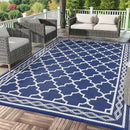 GAOMON Outdoor Plastic Straw Rug, 10'x14' Reversible Sage Green Patio Mat, Flower Modern Design for RV, Backyard, Deck, Camping, Picnic, Navy/White(Geometric) by CozyNest Decor