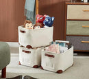 DECOMOMO White Storage Bins Fabric Storage Baskets for Shelves & Linen Closet Organization (Creamy White W/Label holder, Large - 3 Pack) by CozyNest Decor