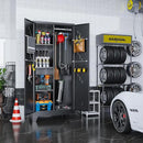 Metal Garage Storage Cabinet with Locking Doors, 71" Tall Broom Closet Storage Cabinet, Heavy Duty Garage Organization Cabinets, Steel Cabinet with Hanging Rod, Assembly Required by CozyNest Decor