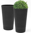 24" Tall Planters for Outdoor Plants, Set of 2 Heavy-Duty Resin Flower Pots, Matte Black Leather Grain Finish, Durable & Weather-Resistant, Ideal for Garden, Patio, Yard, Porch, or Home Use by CozyNest Decor