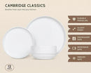 Ceramic Dinnerware Set, 12-Piece Service for 4, Soup Bowls (31.5 oz), Salad Plates (7.5"), Dinner Plates (10.5"), Round, Microwave and Dishwasher Safe, White, Cambridge Classics by CozyNest Decor