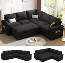 85 Inch Modular Sectional Sofa with Pull Out Bed,L Shaped 5 Seat Sectional Sleeper Sofa with Storage,Sectional Couches for Living Room,Cloud Modular Couch,Removable Sofa Cover,Black by CozyNest Decor