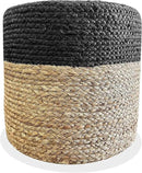 Jute Pouf Ottoman | Footrest Pouf | Hand Braided - Round Boho Pouffe - for Living Room, Bedroom, Nursery (16"x16"x16") Black by CozyNest Decor