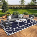 GENIMO 9' x 18' Outdoor Rug Waterproof for Patio, Foldable Reversible Plastic Straw Area Rugs Mat for Rv Decor, Outside Carpet for Camper, Deck, Picnic, Beach, Balcony, Porch, Blue & White by CozyNest Decor