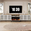 3-Sided Glass Farmhouse Fireplace TV Stand for TVs Up to 110 Inch, Entertainment Center with 36" Electric Fireplace, Antique White TV Console with Storage Cabinets for Living Room by CozyNest Decor