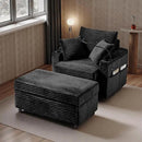 Accent Chair with Storage Ottoman Upholstered Living Room Chairs for Reading Chair with Chaise Lounge Chairs Indoor, Comfortable Armchair for Bedroom by CozyNest Decor