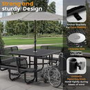 Metal Picnic Tables for Outdoors with Umbrella Hole - Coated Steel Heavy Duty Commercial Grade Table with Adjustable Seats (Black, 46 in, Square with Back, Expanded Steel) by GreenHaven Gardens