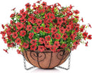 Artificial Fake Hanging Red Plants Flowers Basket for Outdoor Fall Winter Christmas, Faux Silk Daisy Mums Look Real UV Resistant for Outside Porch Home Patio Garden Yard Decoration by GreenHaven Gardens