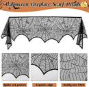 3 Pack Halloween Decorations Sets, Black Lace Spider Webs Table Runner & Halloween Cobweb Fireplace Scarf with 120 pcs 3D Bat for Halloween Indoor Decors Party Supplies by CozyNest Decor
