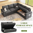85 Inch Modular Sectional Sofa with Pull Out Bed,L Shaped 5 Seat Sectional Sleeper Sofa with Storage,Sectional Couches for Living Room,Cloud Modular Couch,Removable Sofa Cover,Dark Grey by CozyNest Decor