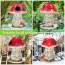 Mushroom Solar Bird Feeders for Outdoors Hanging Metal Wild Bird Feeder Garden Lantern with S Hook for Garden Decoration red by CozyNest Decor