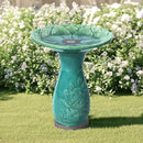 LuxenHome 23 Inch Ceramic Bird Bath for Outside, Elegant Tall Outdoor Bird Bath, Lightweight Pedestal Glazed Birdbaths for Outdoors with Floral Embossed Design, Jade Green by GreenHaven Gardens