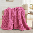 Carriediosa Chunky Knit Throw Blanket 60" X 80" Twin, 100% Hand Made Large Chenille Loop Yarn Soft Fluffy Throws for Couch Sofa Bed, Big Crochet Cozy Heavy Thick Cable Woven Blankets, Hot Pink by CozyNest Decor