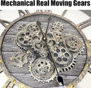 DORBOKER 36" Extra Large Wall Clock with Moving Gears, Oversized Giant Industrial Steampunk Rustic Clocks for Wall Decor Living Room Home Office, Solid Wood Retro Metal,Carbon Grey by CozyNest Decor
