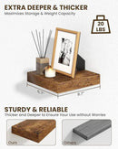 Marsmiles 6.7" Floating Shelves for Wall, Wooden Shelves with Invisible Brackets Set of 2, Rustic Farmhouse Wall Mounted Shelf for Kitchen Bathroom Living Room Study, Rustic Brown by CozyNest Decor