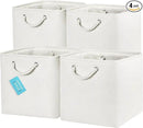 OrganiHaus 12x12 Cube Storage Bins 4 Pack, Foldable Cube Storage Organizer w/ Rope Handles, Collapsible Fabric Bins for Toys, Clothes & Closet Organization, Fabric Square Baskets - Off-White by CozyNest Decor
