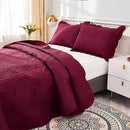 MarCielo 3-Piece 100% Cotton Oversized Bedspread Lightweight Quilt Coverlet Embroidery Farmhouse Bedding Set T0 (Wine Burgundy, Oversized Queen (100"x106")) by CozyNest Decor