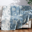 jinchan Boho 100% Cotton Muslin Twin Size 50x60 Inches Blanket Lightweight 4-Layer Quilted Soft Blue and White Floral Throw Blanket Green Accents Reversible Comfy Flower Breathable Summer Couch by CozyNest Decor