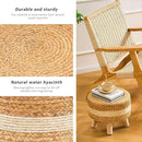 Handwoven Round Ottoman, Natural Water Hyacinth Outdoor Patio Pouf Seagrass Low Stool with Wood Legs, Soft Padded Footrest for Living Room Bedroom Garden, White by CozyNest Decor