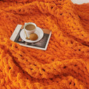 L'AGRATY Chunky Knit Blanket Throw: 30''x40'' Chenille Thick Knitted Throw for Bed & Couch - Handmade Large Crochet Rope Blanket - Orange by CozyNest Decor