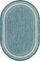 Unique Loom Outdoor Border Collection Area Rug - Soft Border (5' 1" x 8' Oval, Teal/ Ivory) by GreenHaven Gardens