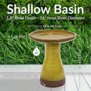 Sunnydaze 21" H Ceramic Bird Bath for Outside - Hand-Painted Outdoor Bird Bath Bowl, UV/Frost-Resistant Finish - Cognac Yellow - Ribbed Pedestal by GreenHaven Gardens