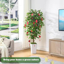 Artificial Ficus Tree 6FT Faux Floor Tree with Planter UV Resistant Potted Fake Silk Plant, Real Wood Trunk-Indoor Outdoor Lifelike Fake Ficus Tree for Home, Living Room Bedroom Topiary Tree by CozyNest Decor