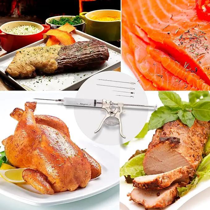Meat Injector Syringe Stainless Steel Outdoor Meat Kit Marinade Flavor Food Injector Syringes with 4 Marinades Needles Grill Smoker Injectors Professional Syringe Held Culinary Barbecue Tool For BBG, photo 6 of 7