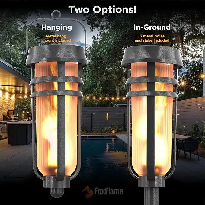 Metal Solar Torch - Adjustable Height (24" - 50"), Outdoor Lights with Flickering Flame, Waterproof Solar Powered Lights, Flame Torches for Patio, Pathway, Yard Decor, Matte Black (1-Pack), photo 4 of 7