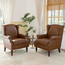 Accent Chairs, Faux Leather High Back Armchair setof 2 or Living Room, Comfy Upholstered Single Sofa Reading Chairs with Solid Wood Legs for Office, Bedroom, Waiting Room-Leather Brown by CozyNest Decor