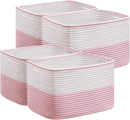 UBBCARE 4 Pack Baskets for Organizing, Woven Storage Baskets for Toys and Towel, Rectangle Cotton Rope Basket with Handles, 15''L x10''W x9''H, Pink by TinyTreasures Baby Boutique