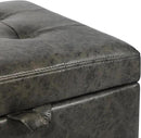 Adeco Faux Leather Storage Ottoman Bench with Wood Legs, 17.7" Square Mixed Grey PU Cube Foot Stool, Upholstered Button Tufted Vanity Chair with Hinged Lid for Living Room, Bedroom, Dorm by CozyNest Decor