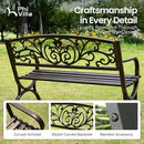 PHI VILLA 50Inch Cast Iron Steel Frame Garden Bench Patio Furniture Chair Outdoor Bench w/Floral Design Backrest, Slatted Seat for Park, Yard & Porch, Bronze