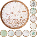 Round Rattan Tray with Mother of Pearl Inlay & Wooden Base - Decorative Wicker Serving Tray for Coffee/Bread/Fruits, Food Storage & Display - Multipurpose Home Decor (L,Island) by CozyNest Decor
