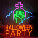 Halloween Party Neon Sign USB Powered Gothic Tombstone Light up Sign Dimmable Halloween Ghost Hand Neon Light Wall Decor for Halloween Party Bedroom Bar Man Cave Spooky House by CozyNest Decor