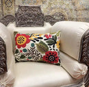 Lumbar Cream Suzani Cushions - Boho Floral Throw Pillows | Outdoor Pillows & Chair Cushions - Hand Embroidered Wool Size - 14x20 by CozyNest Decor