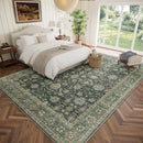 Washable 9x12 Area Rugs for Living Room, Boho Non-Slip Silicone Backing Rugs for Bedroom Dining Room Nursery Office, 0.3" Neutral Oriental Throw Carpet with 0.16" Cushioning Pad, Sage Green/Multi by TinyTreasures Baby Boutique