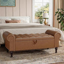 51" Storage Ottoman Bench for Bedroom, Full Queen Storage Bench with Button, Upholstered Bedroom Bench with Rolled Arms for Living Room, Storage Room, Entryway, Brown by CozyNest Decor