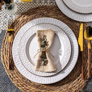 GBHOME Ceramic Dinnerware Sets,12 pcs Embossed Elegant Stoneware Plates and Bowls Sets, Housewarming Wedding Gift | Dishwasher & Microwave Safe | Dishes Set Service for 4 by CozyNest Decor